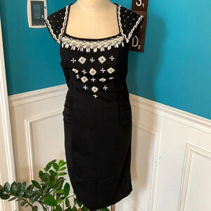 Ebene by P. Assuline black faux pearls/gems dress size  2